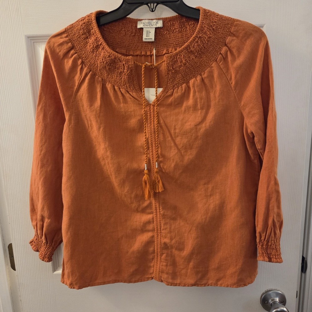 Rachel Zoe sz S rust color tunic top linen/cotton relax fit vtg look casual